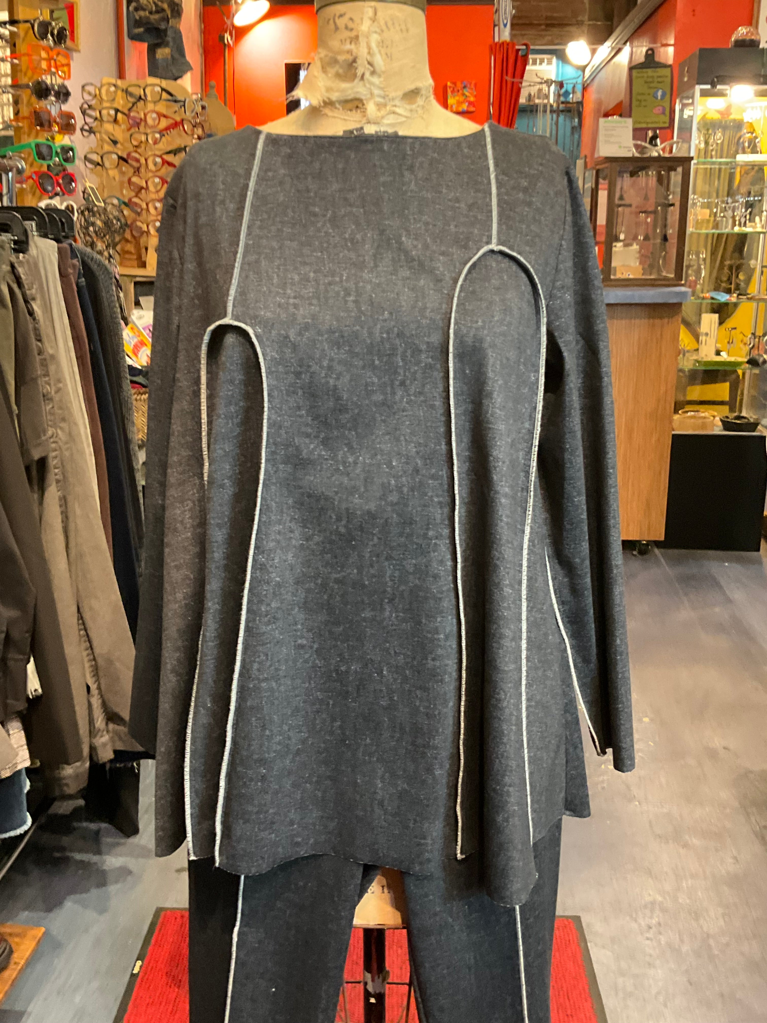 TOP, BLACK DENIM LOOK