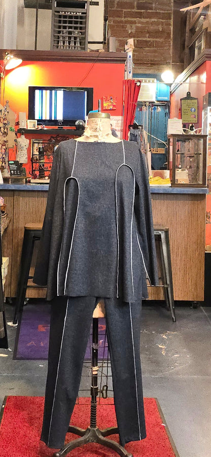 TOP, BLACK DENIM LOOK